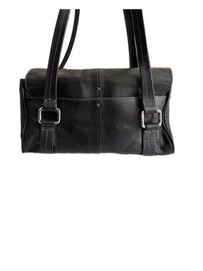 Charter Club Black Leather Bag Hand Bag Vintage Y2K Silver Hardware EUC